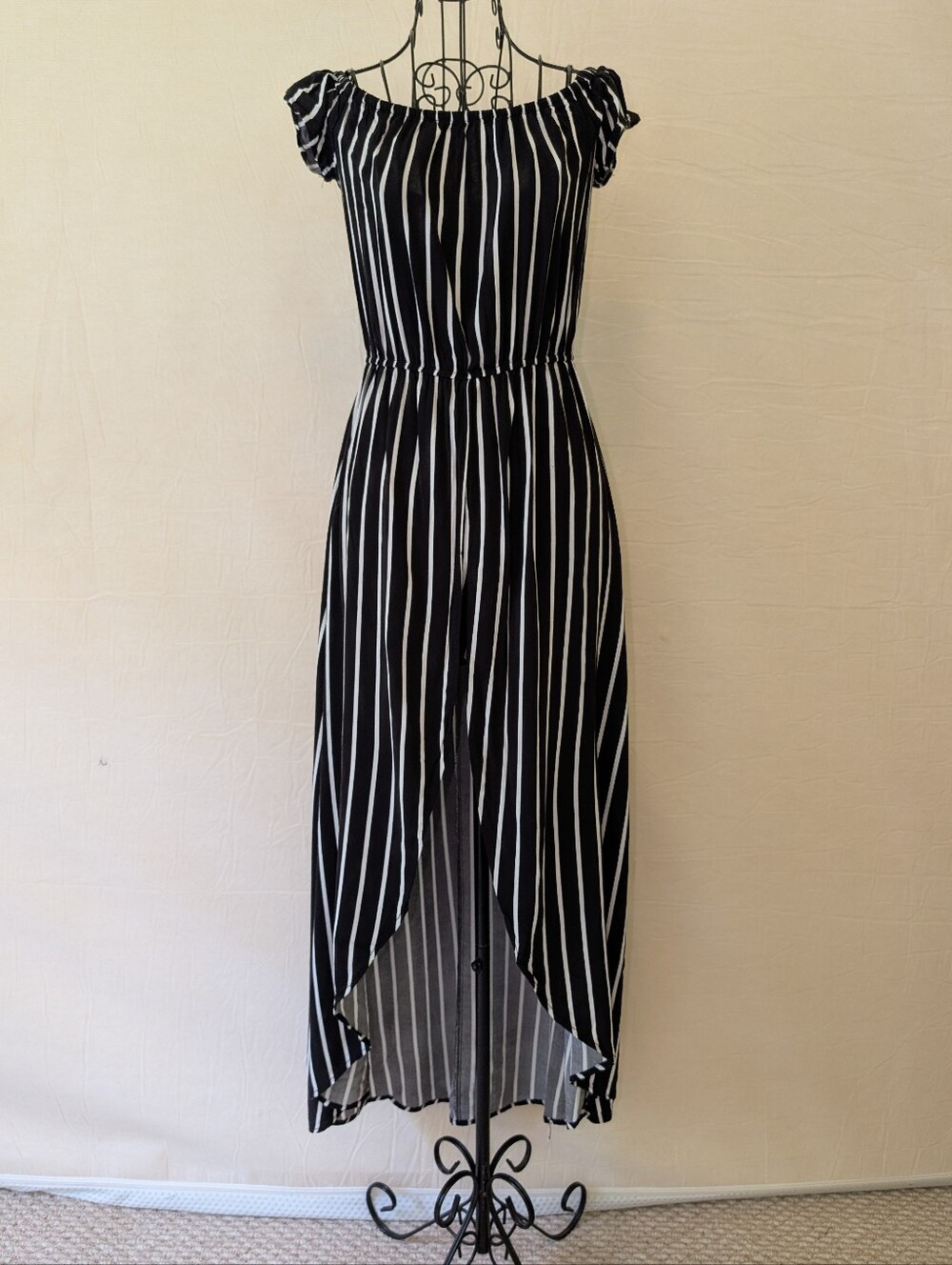 Black And white Striped High Low Romper